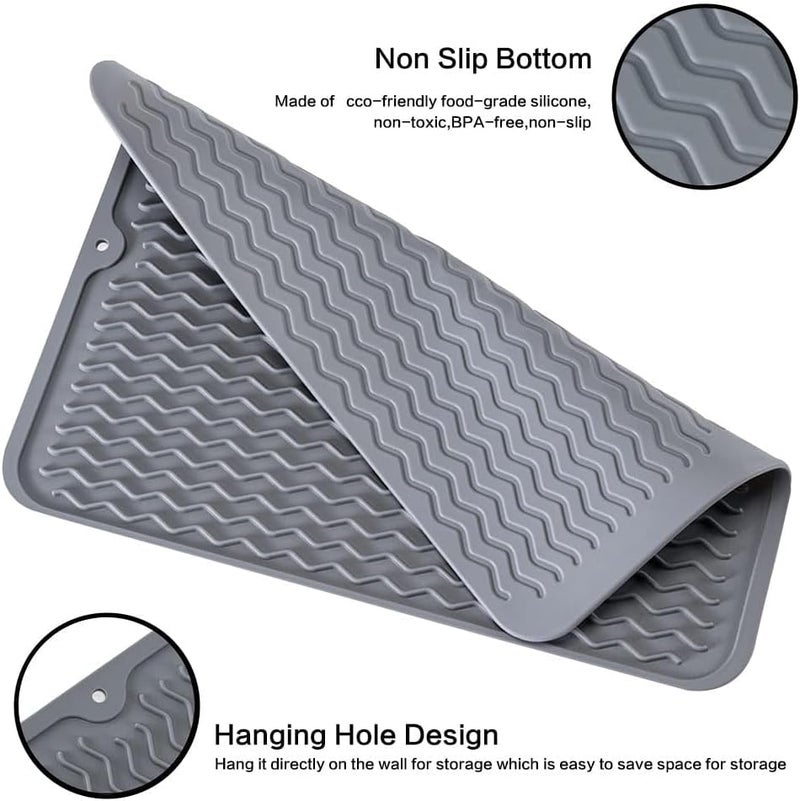 Bukela Silicone Dish Drying Mat for Multiple Usage, Kitchen Mat Easy Clean, Eco-friendly, Super Sturdy Silicone Heat Resistant Trivet, Dishwasher Safe, Dish Draining Mat (40X30cm) (Grey, 40X30cm) - Image 3